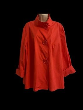 Vibrant Red Cotton funnel neck collar loose fit with XL buttons trench coat XL